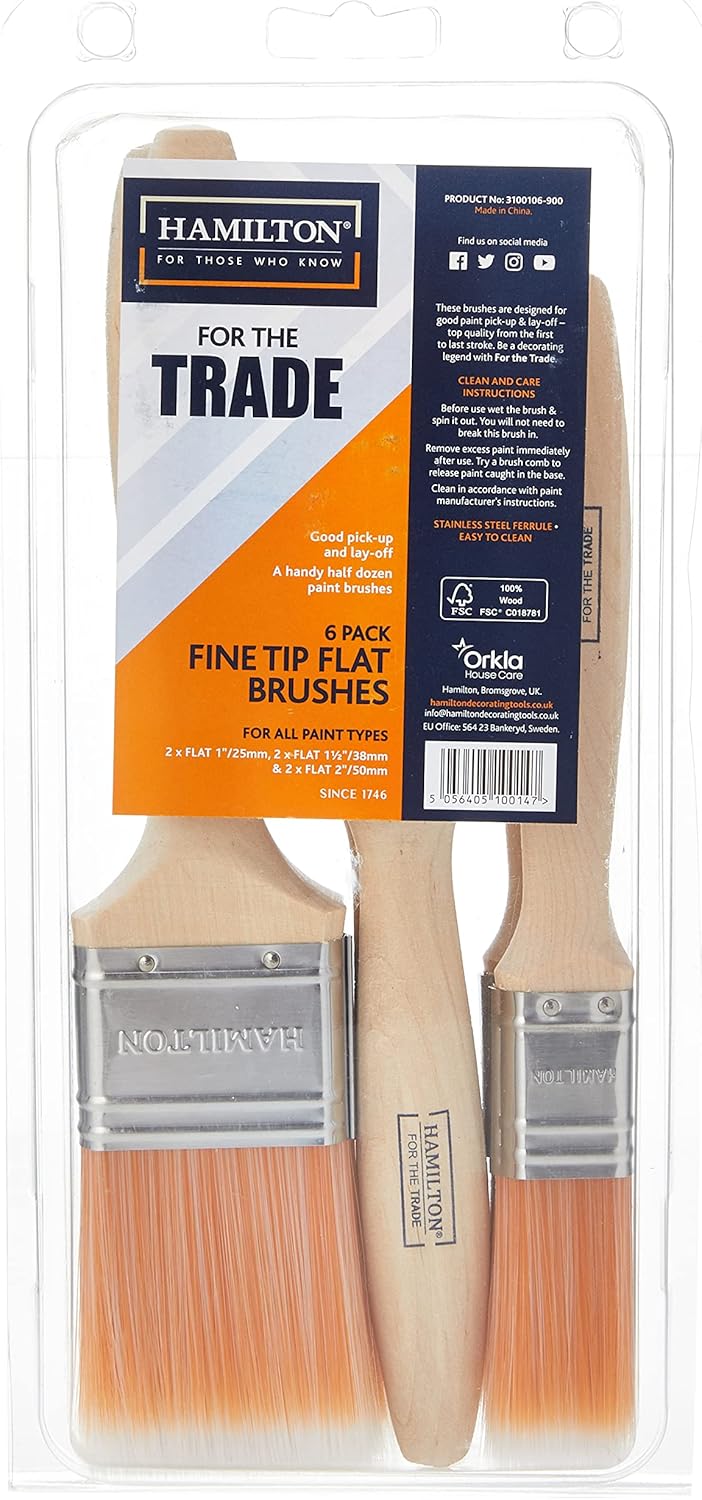 FTT Fine Tip Flat Brushes - 6 Pack