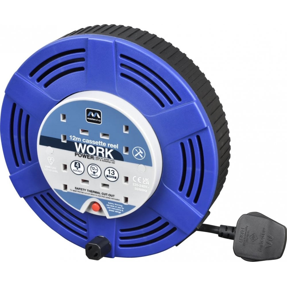 4 Socket 12m 13A Large Cable Reel Blue